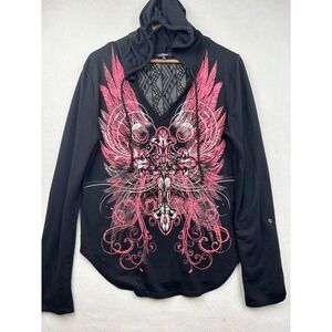 Ransom Hooded Top Womens XL Rhinestone Cross Lace Up Goth Punk